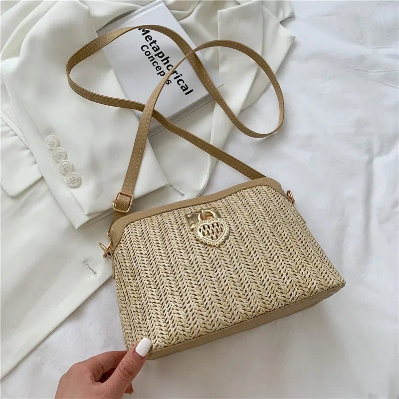 Handmade Woven Straw Crossbody Bag - Soft PU Leather Boho Beach Handbag - Ageless Woman Wellness