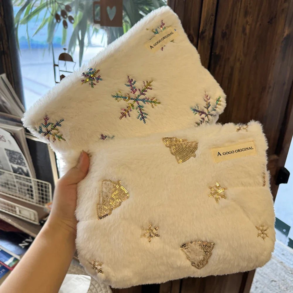 Soft Plush Christmas Women's Cosmetic Bag Large Capacity Makeup Pouch Toiletries Travel Wash Bag - Ageless Woman Wellness