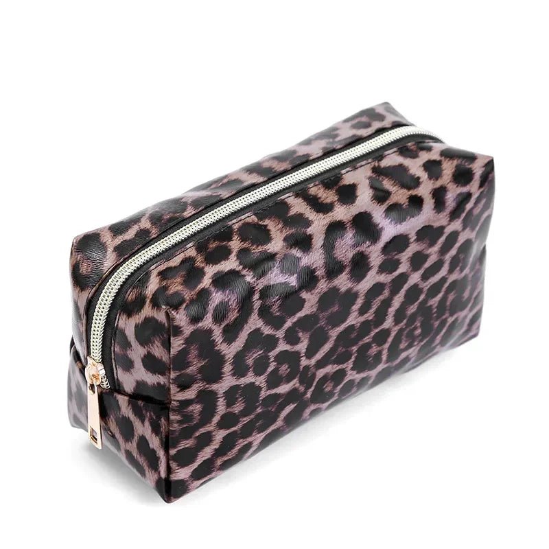 Women Leopard Print Cosmetic Bag Fashion Leather Makeup Bag Travel Cosmetic Organizer Bag Toiletry Make Up Tool Case - Ageless Woman Wellness