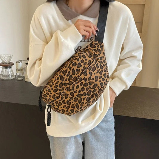 Leopard Print Canvas Crossbody Bag - Large Capacity Fanny Pack - Ageless Woman Wellness
