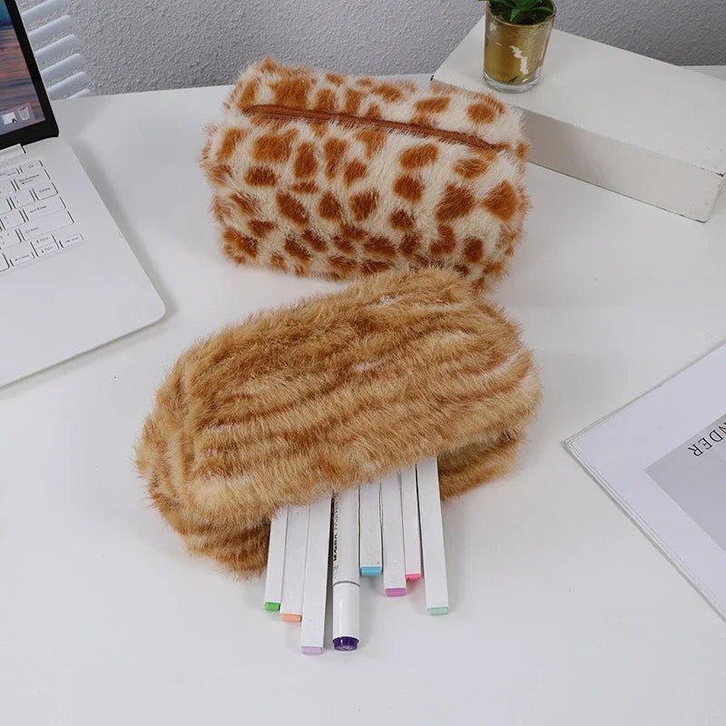Leopard Print Soft Plush Travel Cosmetic Bag Lipstick Brush Toiletry Kit Storage Bag Women Makeup Handbags Organizer Pouch Bag - Ageless Woman Wellness
