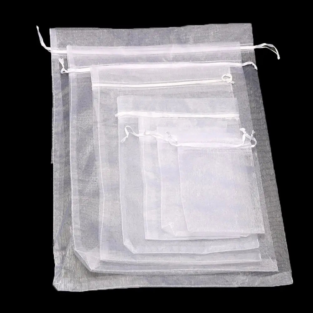 25/50PCS Drawable Christmas Favor Jewelry Packing Drawstring Pocket Gift Bags Organza Gauze Sachet White Pouches - Ageless Woman Wellness