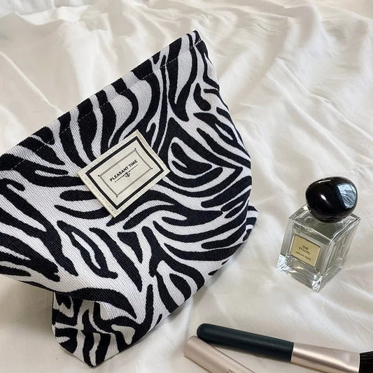 Leopard Corduroy Makeup Bag Large Capacity Travel Organizer Clutch - Ageless Woman Wellness