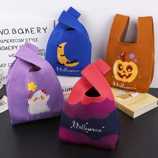 Halloween Knit Handbag Large Capacity Tote Reusable Wrist Bag - Ageless Woman Wellness