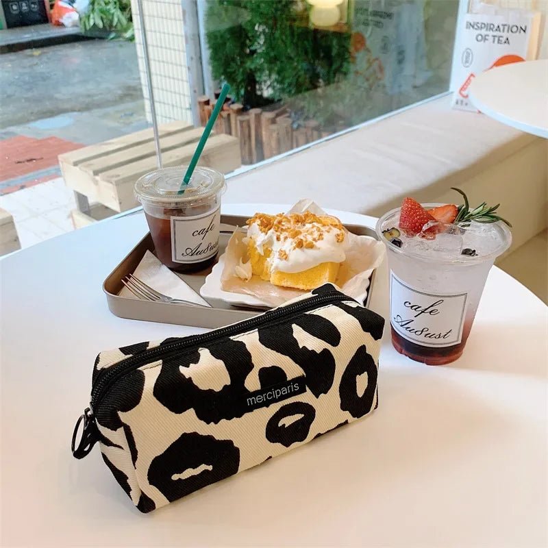 Japanese Style Leopard Cosmetic Bag Women Canvas Handbags Purse Organizer Pencil Case Lipstick Bag Makeup Bags Women Leopard Bag - Ageless Woman Wellness