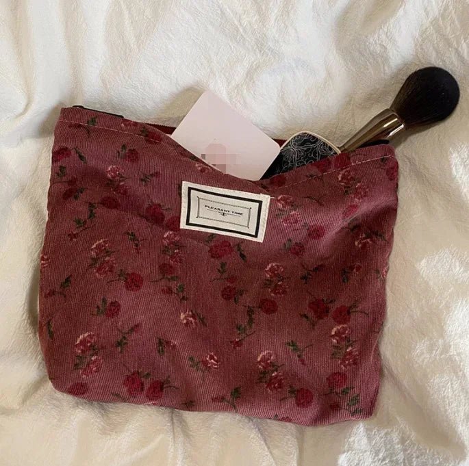 Lady Floral Corduroy Cosmetic Bag Women Handbags Purses Leopard&Plaid Makeup Organizer Storage Makeup Bag Girls Pencil Case Bags - Ageless Woman Wellness