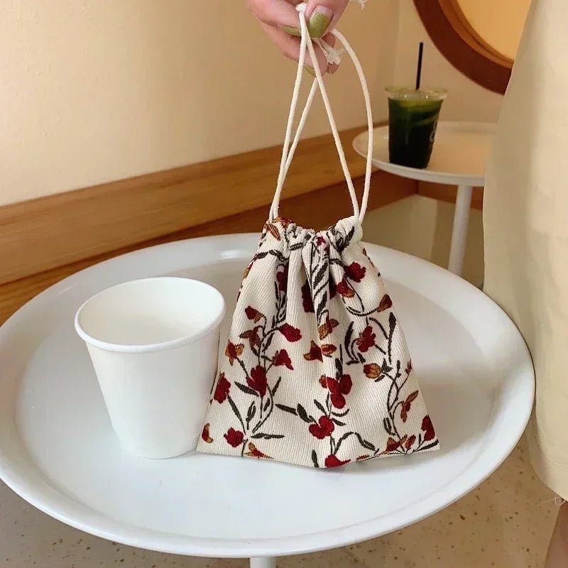 Corduroy Floral Storage Drawstring Bag Women Cosmetic Organizer Pouch Cute Makeup Bag Christmas Gift Candy Jewelry Organizer - Ageless Woman Wellness