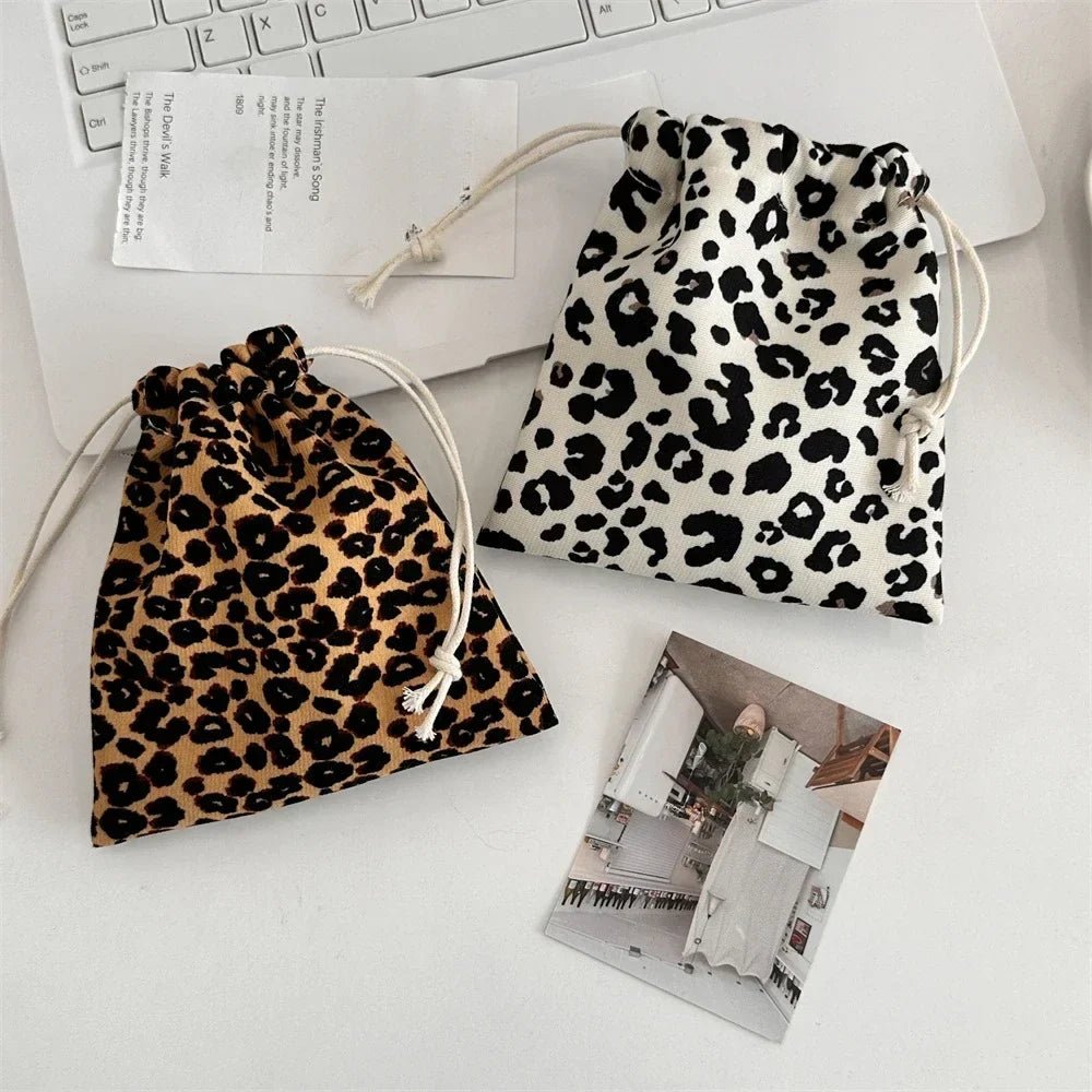 Leopard Print Drawstring Cosmetic Bags Fashion Girl Coin Bags Purse Keys Earphone Lipstick Toiletry Makeup Organizer Pocket Bags - Ageless Woman Wellness