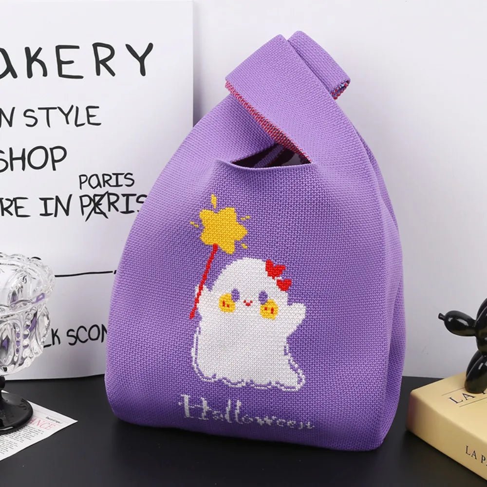 Halloween Knit Handbag Large Capacity Tote Reusable Wrist Bag - Ageless Woman Wellness