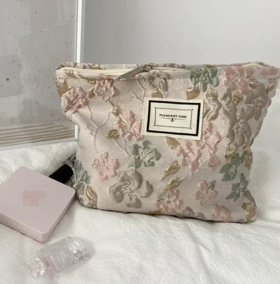 Lady Floral Corduroy Cosmetic Bag Women Handbags Purses Leopard&Plaid Makeup Organizer Storage Makeup Bag Girls Pencil Case Bags - Ageless Woman Wellness