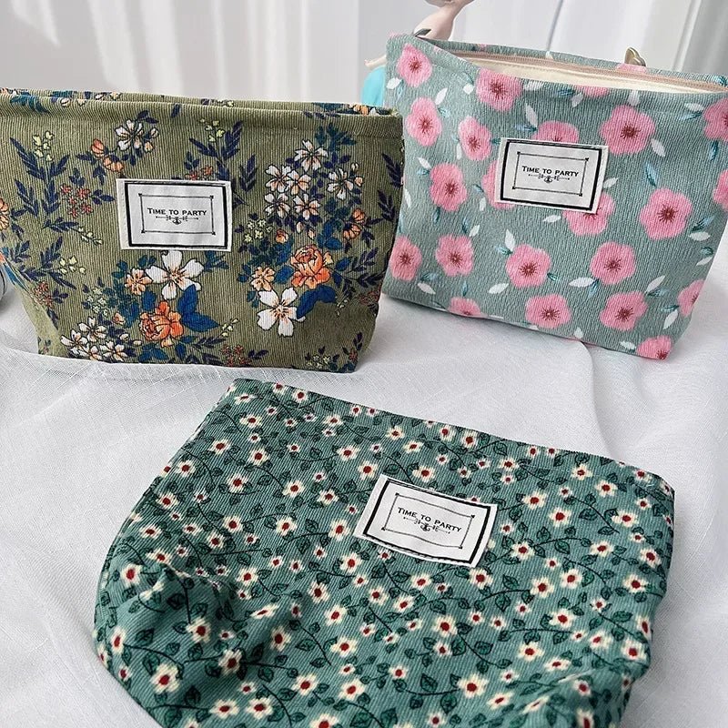 Lady Floral Corduroy Cosmetic Bag Women Handbags Purses Leopard&Plaid Makeup Organizer Storage Makeup Bag Girls Pencil Case Bags - Ageless Woman Wellness