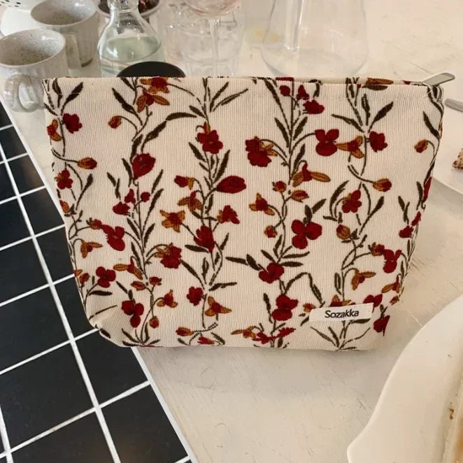 Lady Floral Corduroy Cosmetic Bag Women Handbags Purses Leopard&Plaid Makeup Organizer Storage Makeup Bag Girls Pencil Case Bags - Ageless Woman Wellness