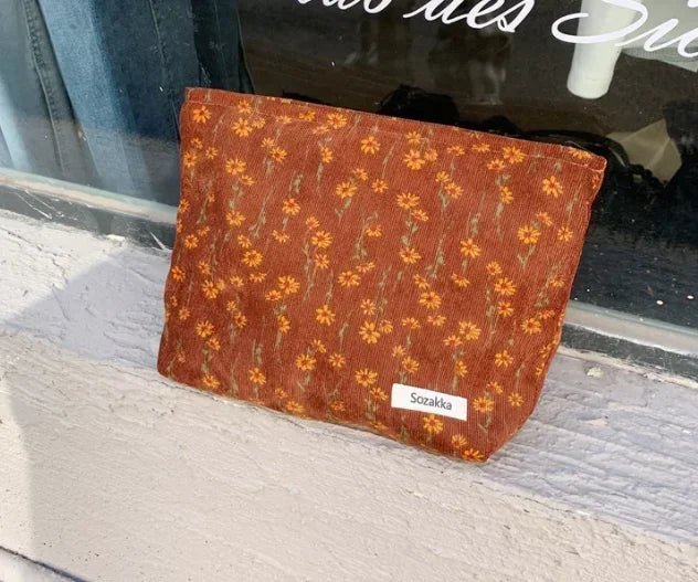 Lady Floral Corduroy Cosmetic Bag Women Handbags Purses Leopard&Plaid Makeup Organizer Storage Makeup Bag Girls Pencil Case Bags - Ageless Woman Wellness
