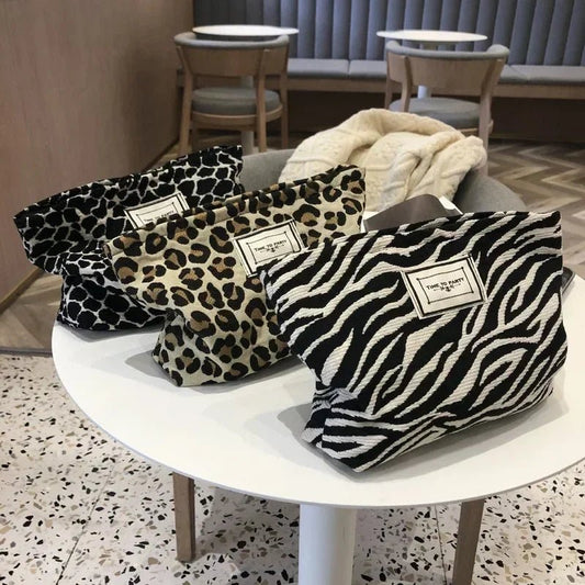 Fashion Women Leopard Cosmetic Bag Zipper Makeup Bag Pouch Canvas Lady Make Up Bag Travel Organizer Washing Makeup Beauty Case - Ageless Woman Wellness