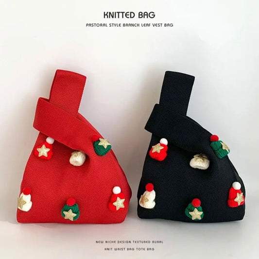 Large Capacity Knitted Christmas Bag - Handmade Pentagram Wrist & Shoulder Bag - Ageless Woman Wellness
