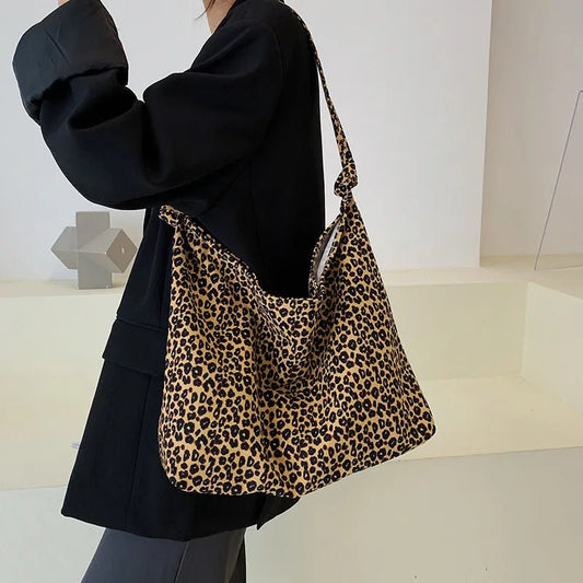 Leopard Print Canvas Tote Bag - Large Capacity Shoulder Handbag - Ageless Woman Wellness