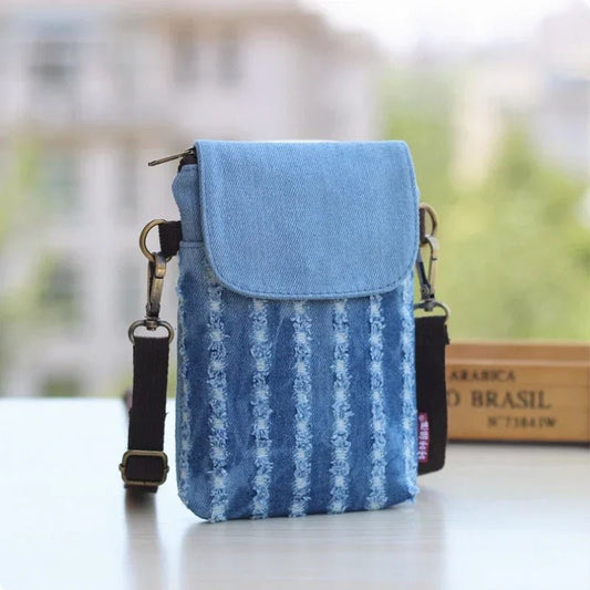 Denim Women's Mini Messenger Phone Bag Purse Wallet Tote - Ageless Woman Wellness