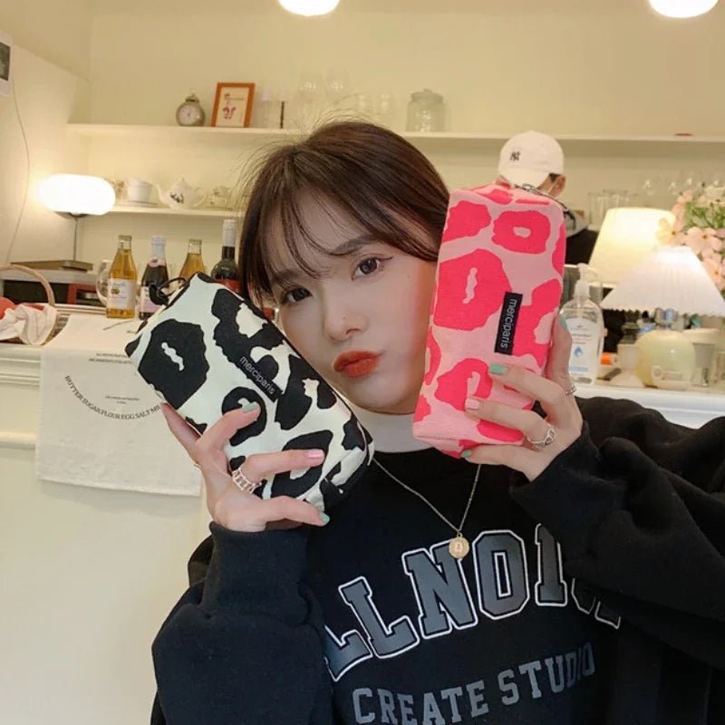 Japanese Style Leopard Cosmetic Bag Women Canvas Handbags Purse Organizer Pencil Case Lipstick Bag Makeup Bags Women Leopard Bag - Ageless Woman Wellness