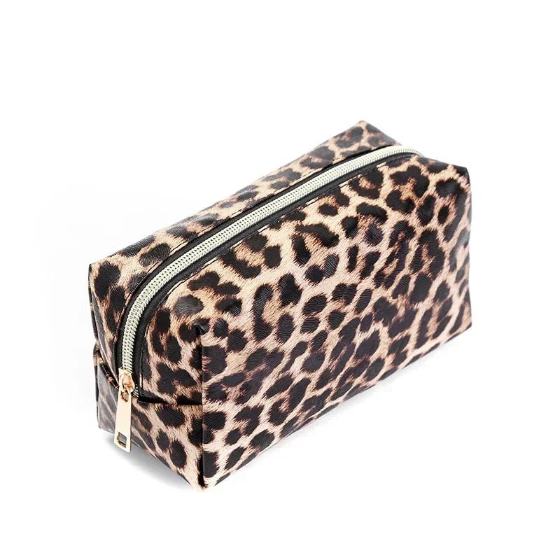 Women Leopard Print Cosmetic Bag Fashion Leather Makeup Bag Travel Cosmetic Organizer Bag Toiletry Make Up Tool Case - Ageless Woman Wellness