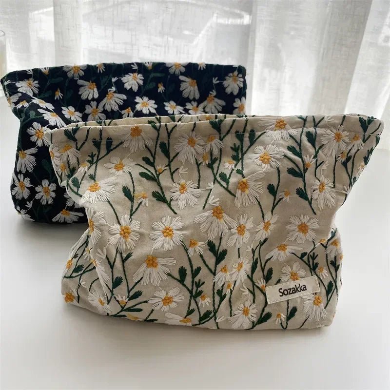 Large Women Leopard Cosmetic Bag Canvas Embroidery Zipper Make Up Bag Travel Washing Makeup Organizer Beauty Case - Ageless Woman Wellness