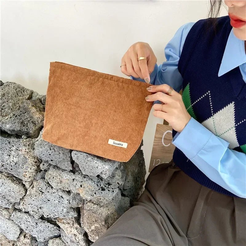 Lady Floral Corduroy Cosmetic Bag Women Handbags Purses Leopard&Plaid Makeup Organizer Storage Makeup Bag Girls Pencil Case Bags - Ageless Woman Wellness