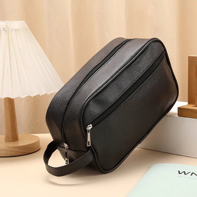 Men's Waterproof Toiletry Bag PVC Lychee Pattern Cosmetic Organizer - Ageless Woman Wellness