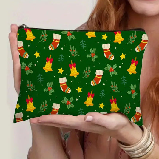 Christmas Cosmetic Bag Cute Socks Bell Pattern Makeup Pouch Travel Toiletry Bag - Ageless Woman Wellness