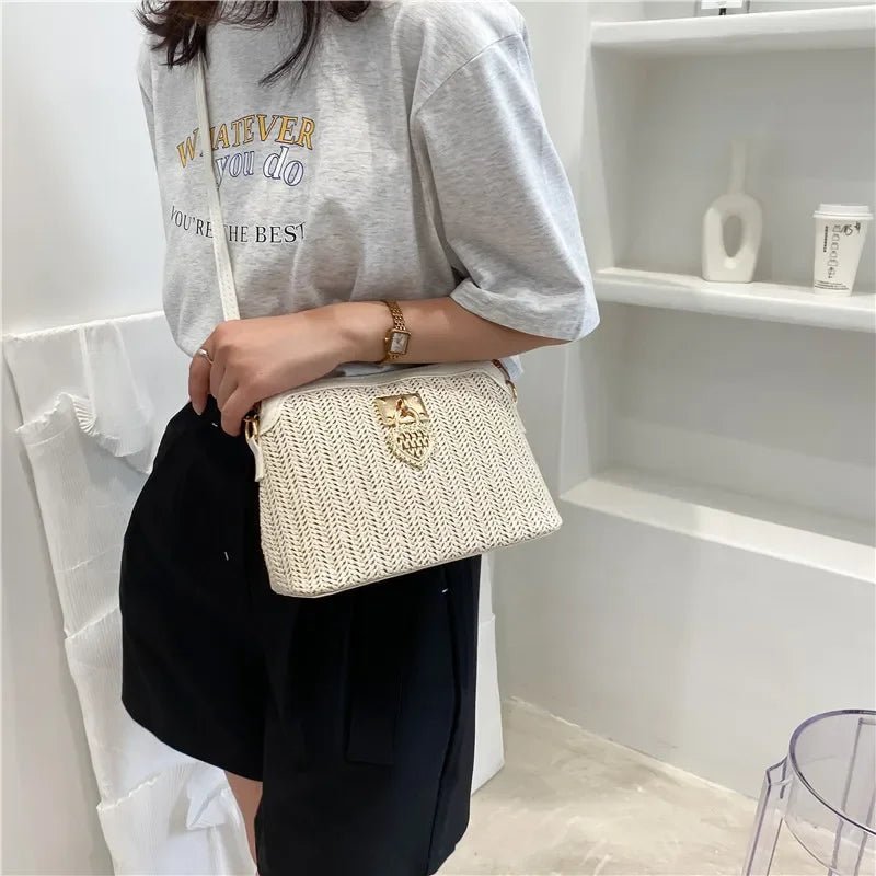 Handmade Woven Straw Crossbody Bag - Soft PU Leather Boho Beach Handbag - Ageless Woman Wellness