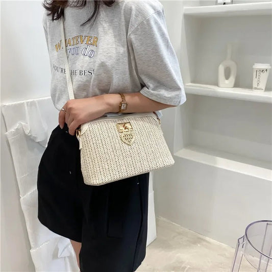 Handmade Woven Straw Crossbody Bag - Soft PU Leather Boho Beach Handbag - Ageless Woman Wellness