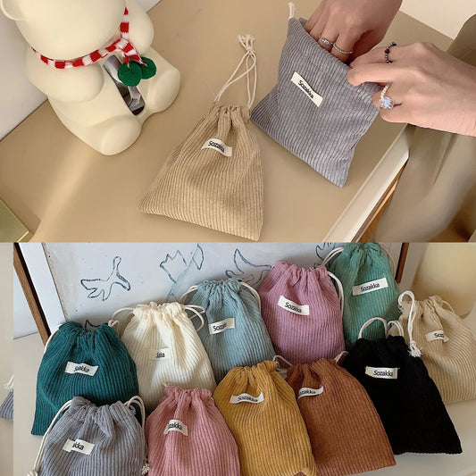 1pc Solid Color Corduroy Drawstring Cosmetic Bags Christmas Gift Package Storage Bag High Quality Lipstick Candy Organizer Pouch - Ageless Woman Wellness