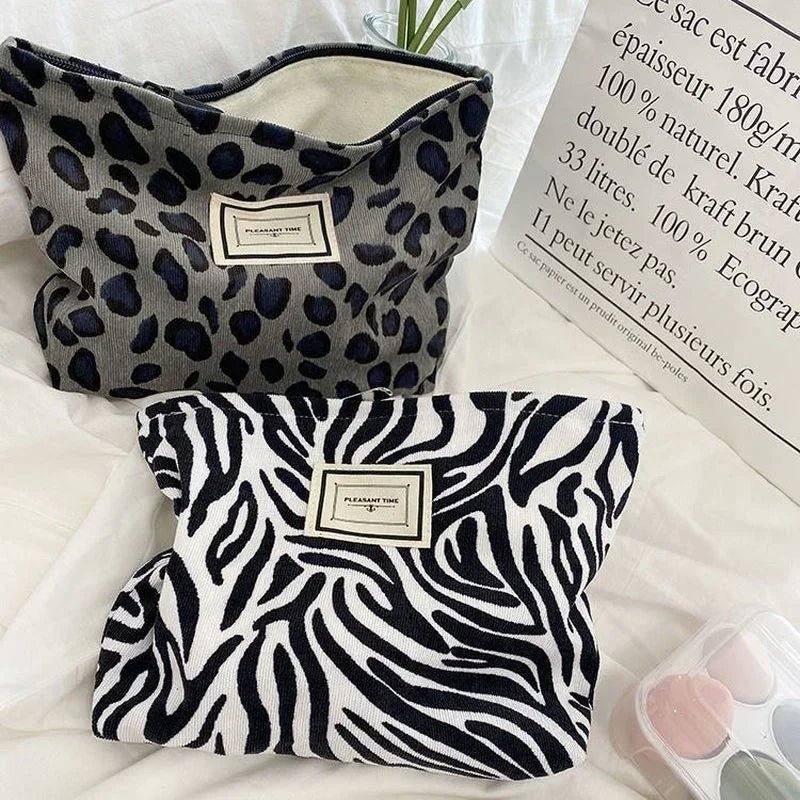 Lady Floral Corduroy Cosmetic Bag Women Handbags Purses Leopard&Plaid Makeup Organizer Storage Makeup Bag Girls Pencil Case Bags - Ageless Woman Wellness