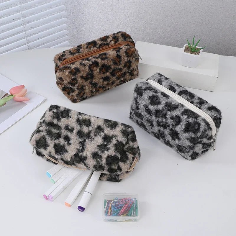 Leopard Print Soft Plush Travel Cosmetic Bag Lipstick Brush Toiletry Kit Storage Bag Women Makeup Handbags Organizer Pouch Bag - Ageless Woman Wellness