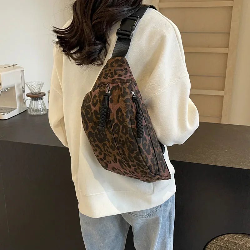 Leopard Print Canvas Crossbody Bag - Large Capacity Fanny Pack - Ageless Woman Wellness