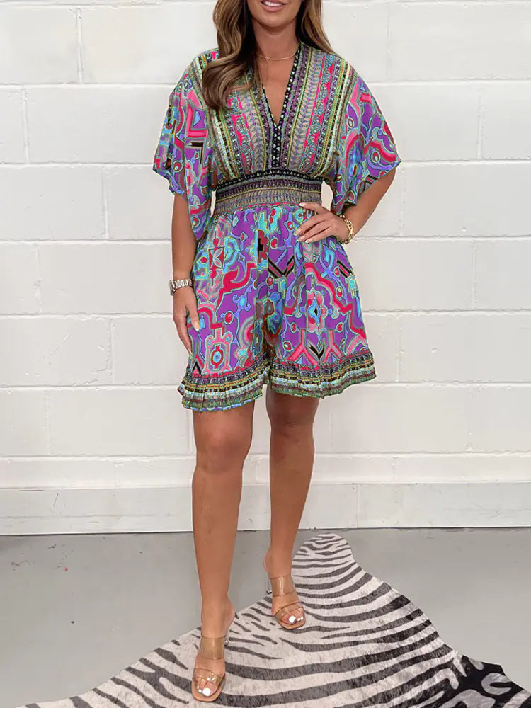 2023 Summer Women's Printed V-Neck Jumpsuit