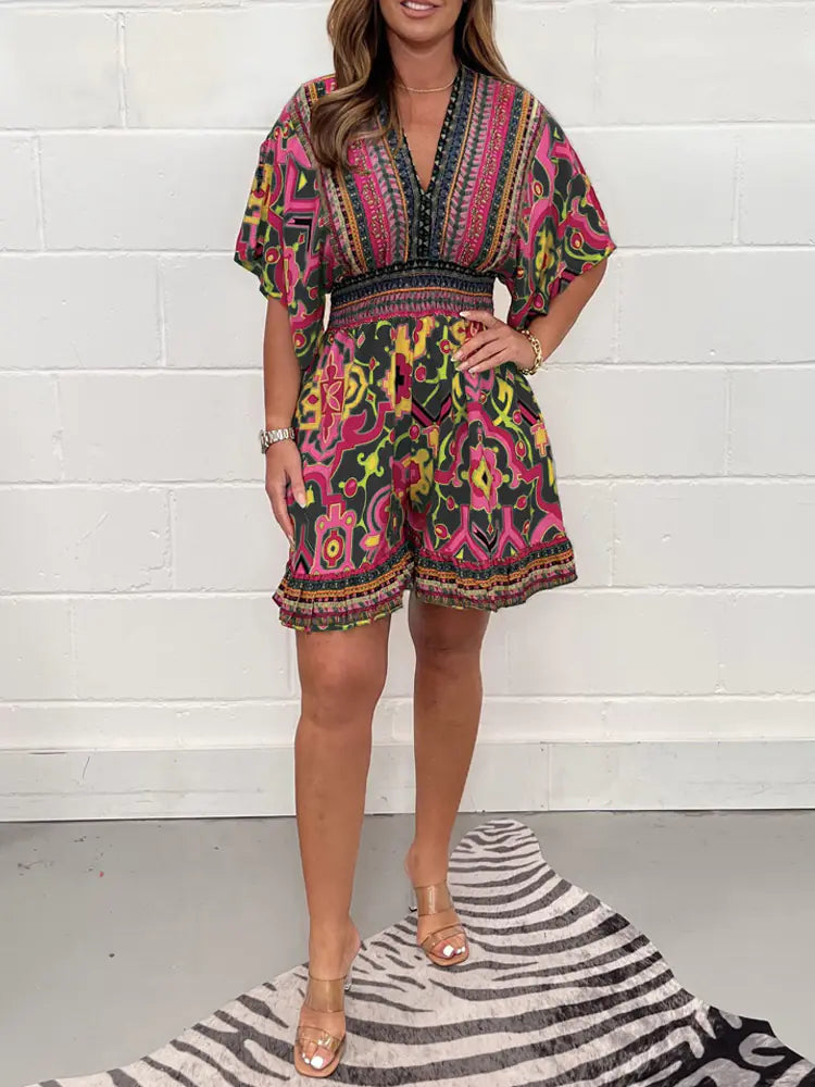 2023 Summer Women's Printed V-Neck Jumpsuit