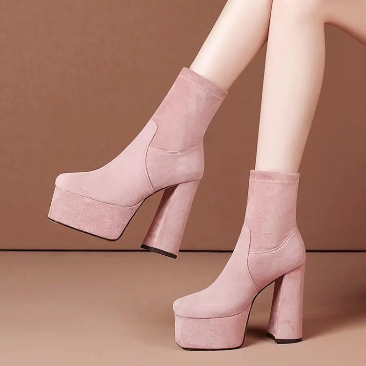 Women's Square Toe Platform Ankle Boots