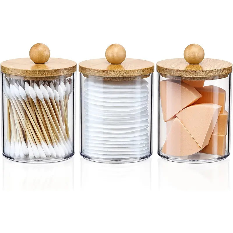 Bamboo Lids Apothecary Jars for Bathroom Storage Set