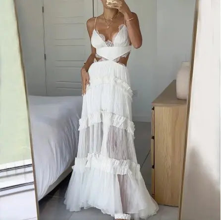 2023 Fall Sexy Lace Sheer Hole Slip Dress for Home