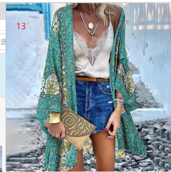 Boho Printed Viscose Kimonos with Batwing Sleeves (One)