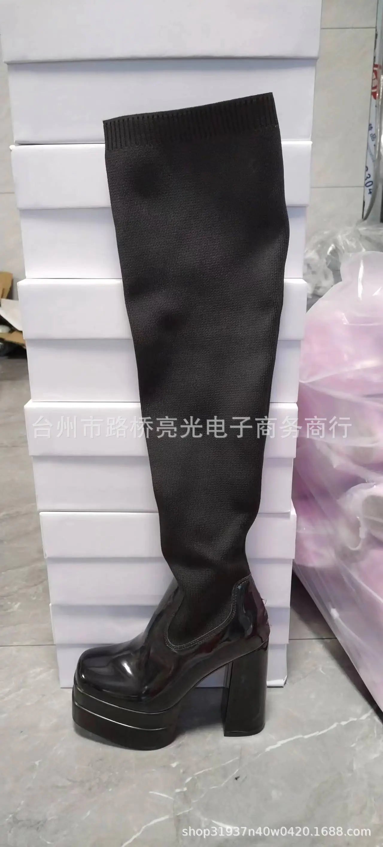 Women's Over-the-Knee Chunky Heel Knit Boots