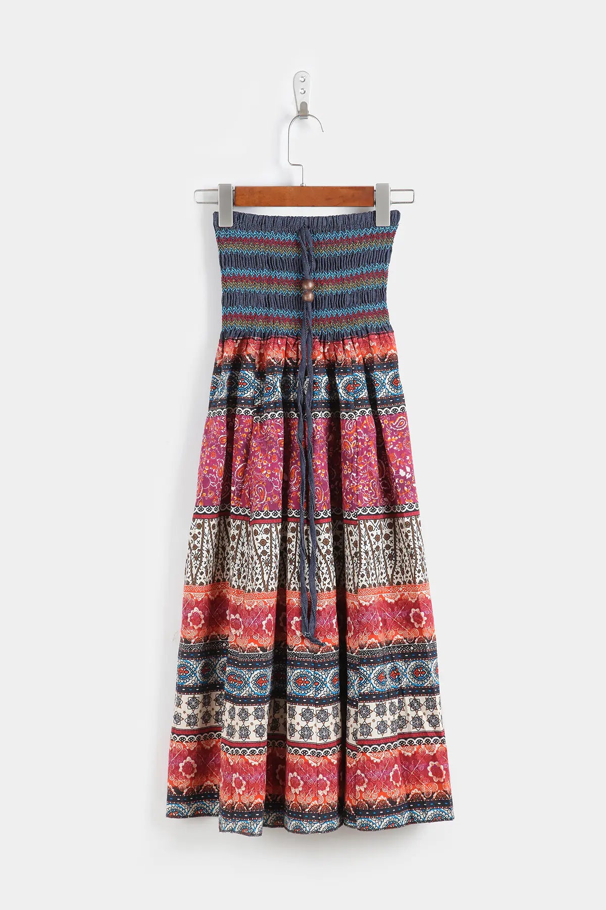 Bohemian Floral Cotton Linen Maxi Skirt Dress