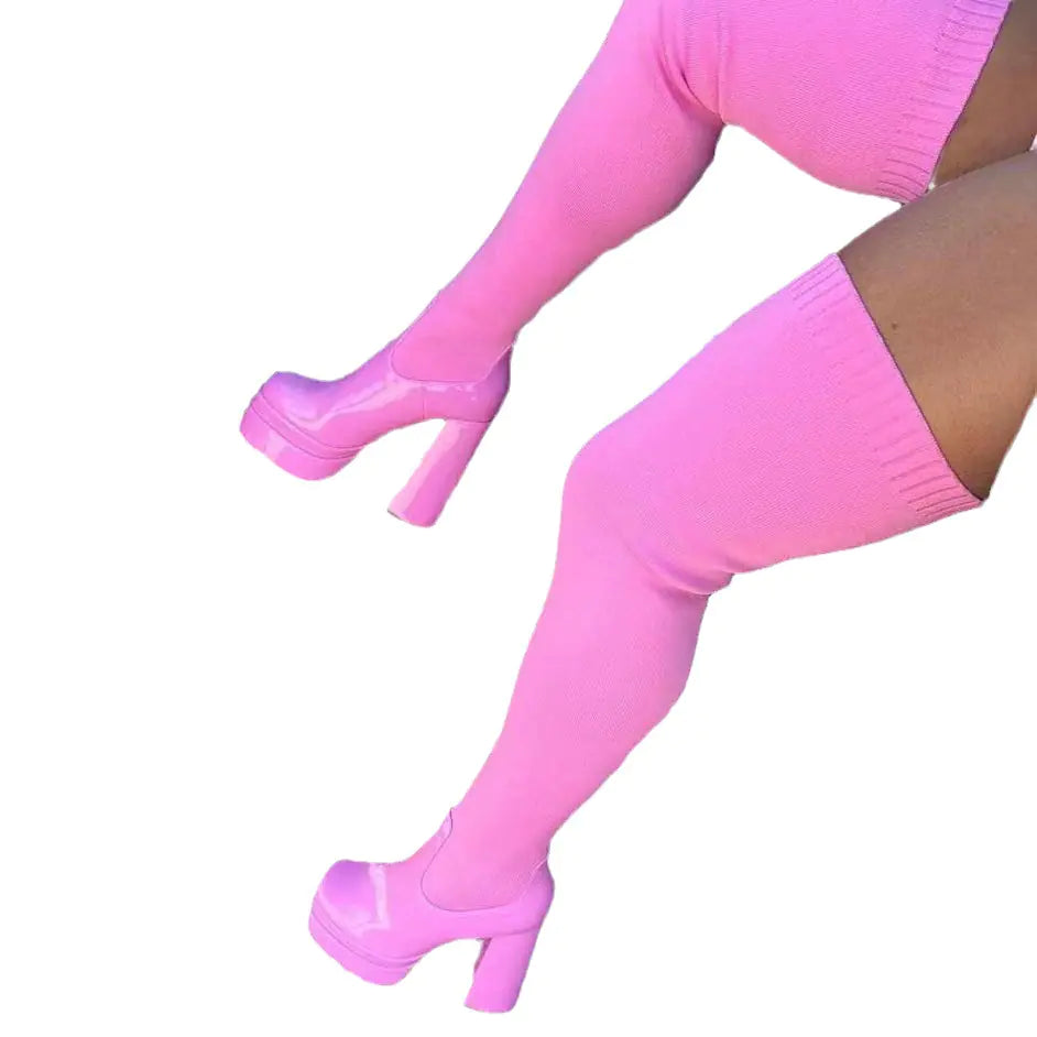Women's Over-the-Knee Chunky Heel Knit Boots