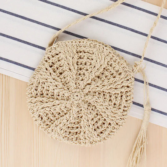 Retro Round Crossbody Bag with Tassel for Women