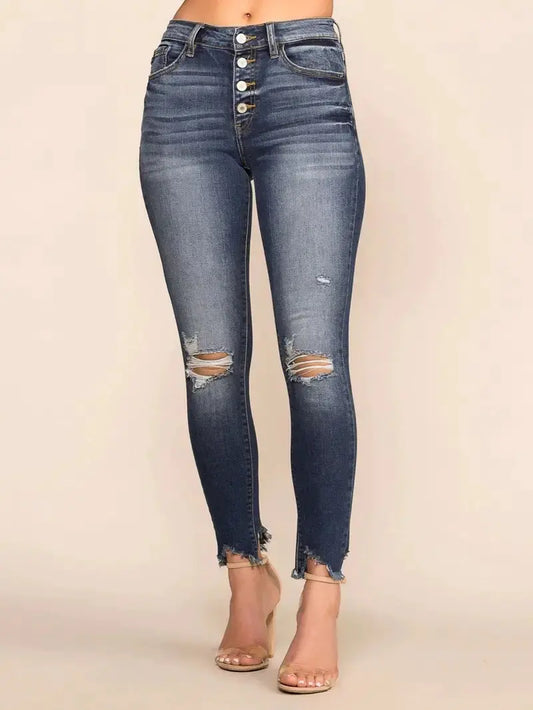 Women's Distressed Blue Mid-Rise Skinny Jeans