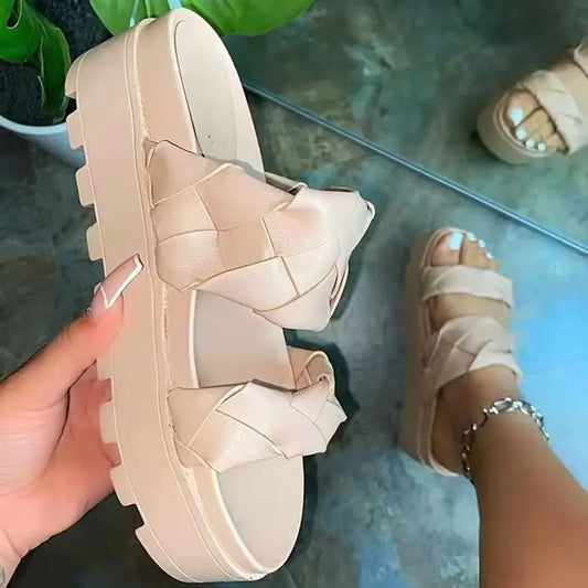 Woven Platform Sandals with Upper Design