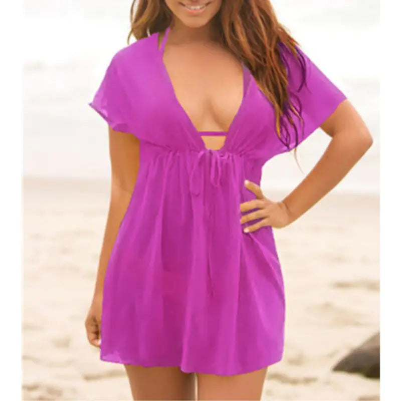 Sheer Deep V Neck Bikini Cover-Up Beachwear
