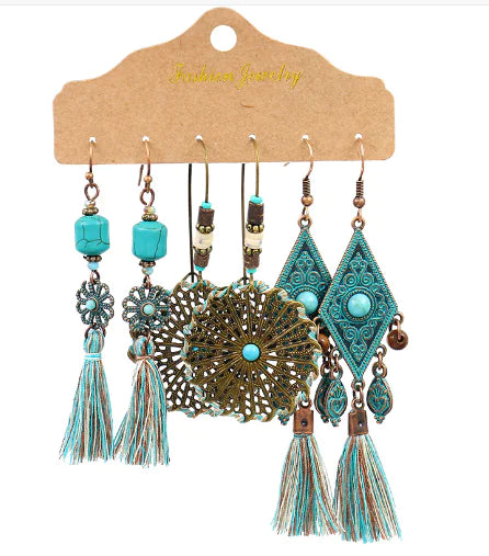 Hippie Chic Women's Earring Set - 3 Pairs (One Set)