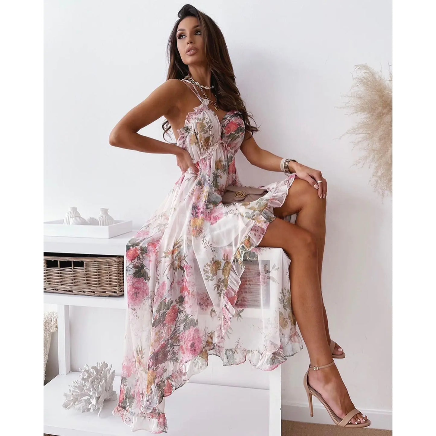 Bohemian Summer Loose Chiffon Suspender Dress for Women