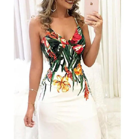 Floral V-Neck Maxi Dress with Spaghetti Straps