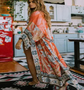 Boho Long Printed Kimono with Belt (One Piece)